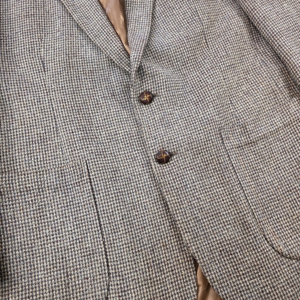 Tweed Blazer Men 42L Wool Linen Elbow Patch Sport Coat Vintage 80s 90s - Picture 2 of 11
